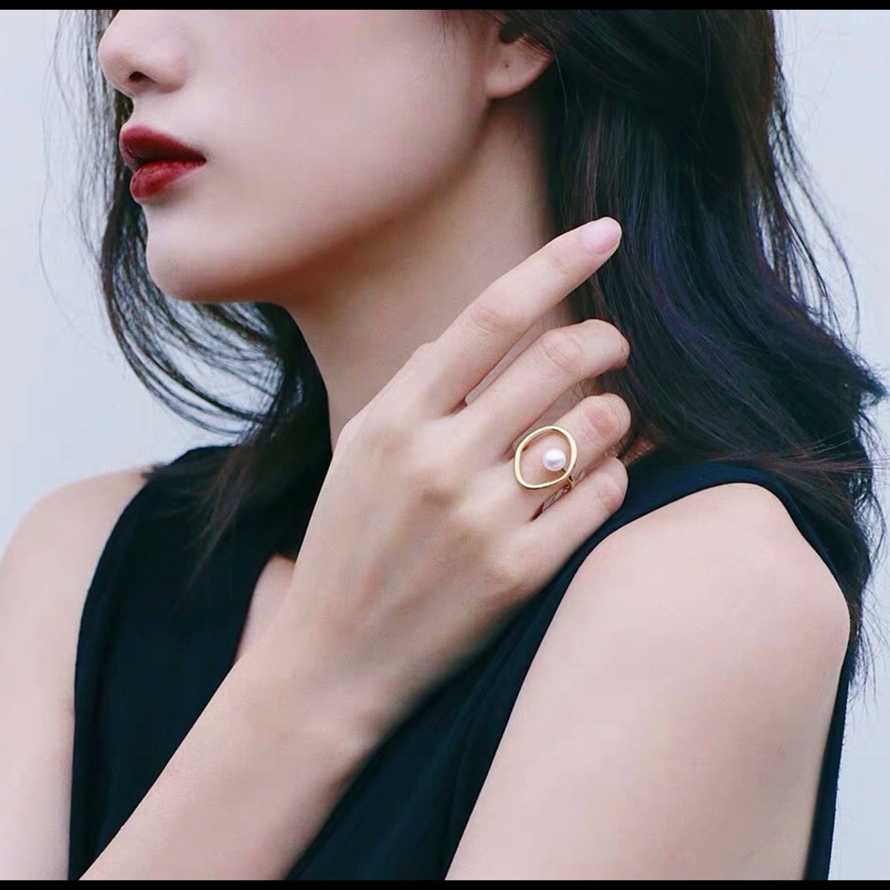 Simple Gold-Plated Adjustable Pearl Ring